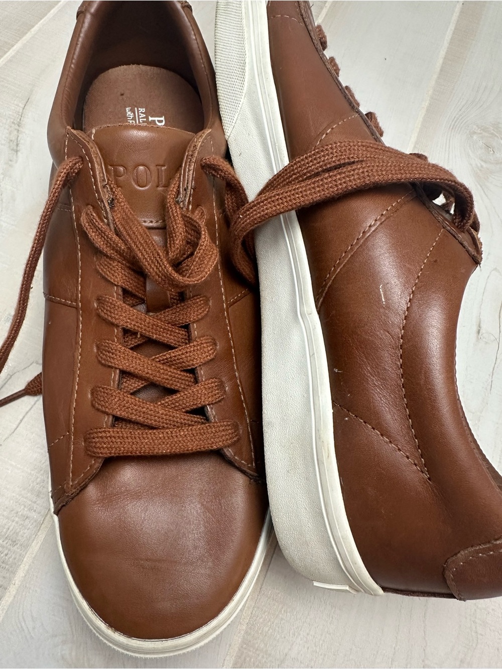 Polo by Ralph Lauren Brown Leather Low-Top Sneakers